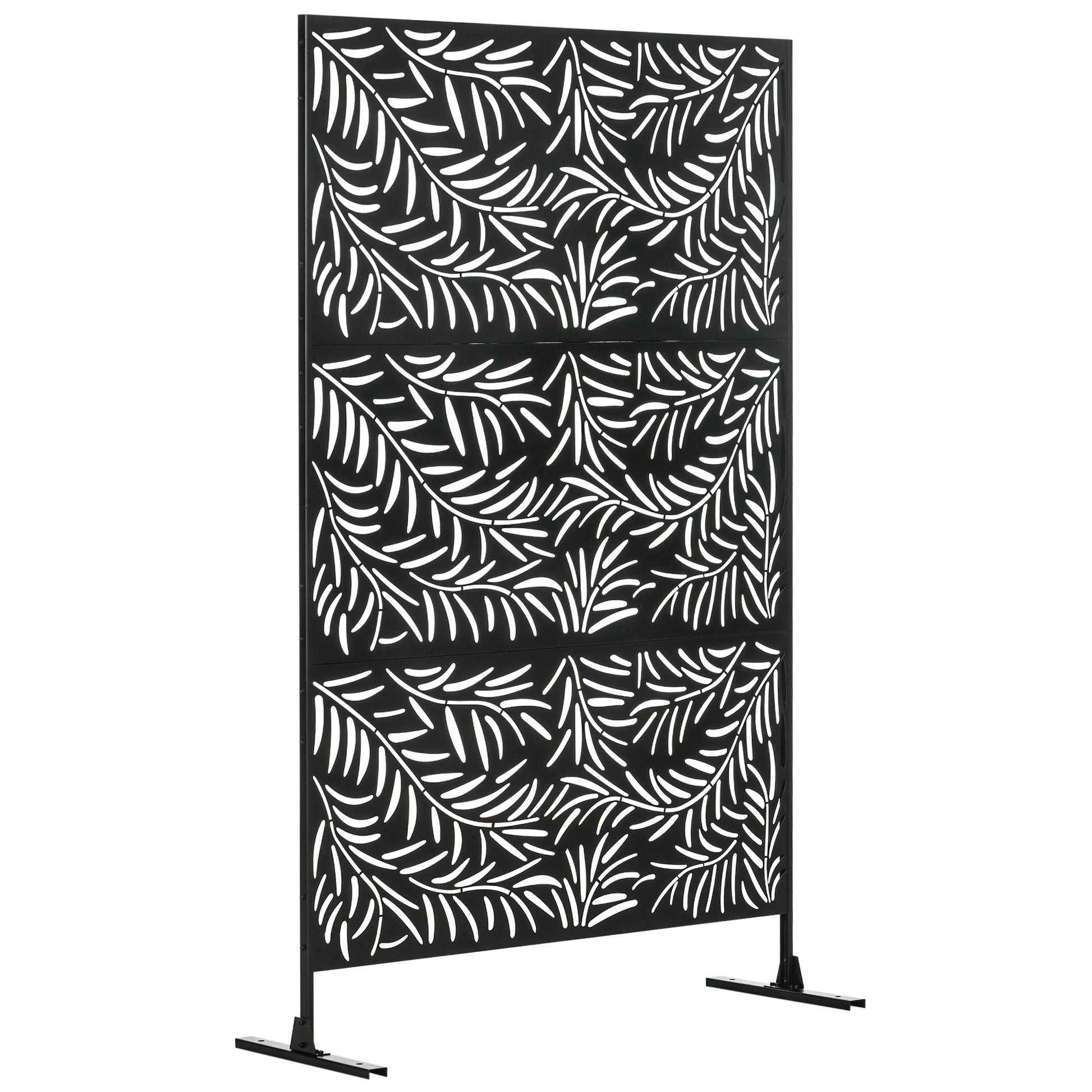 Photo of Outsunny Decorative Privacy Screen with Stand, 6.5FT Freestanding Metal Outdoor Divider, Decorative Privacy Panel with Expansion Screws for Garden Patio Pool Hot Tub, Willow Branch Style, Black in Black colour on a white background