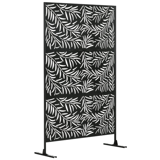 Photo of Outsunny Decorative Privacy Screen with Stand, 6.5FT Freestanding Metal Outdoor Divider, Decorative Privacy Panel with Expansion Screws for Garden Patio Pool Hot Tub, Willow Branch Style, Black in Black colour on a white background