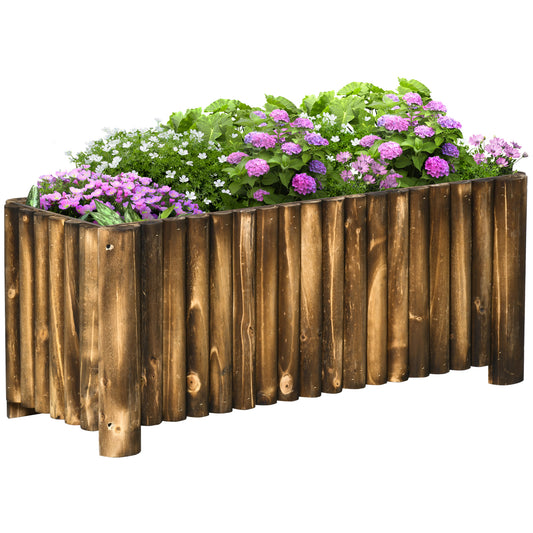 Photo of Outsunny Wooden Raised Garden Bed, 100 x 38.5 x 40cm Elevated Planter Box, Outdoor Flower Bed with Drainage Gaps, Easy Assembly, Natural in Natural colour on a white background