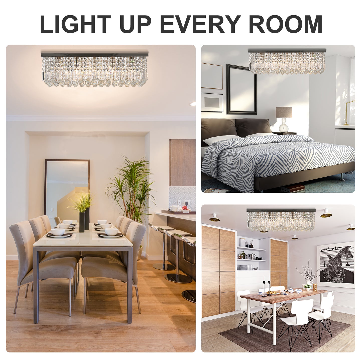 HOMCOM Modern Crystal Ceiling Light Square Crystal Chandelier for Living Room, Dining Room, Hall, 5 x E14 Lamp Holders, Silver, 80 x 25 x 23cm