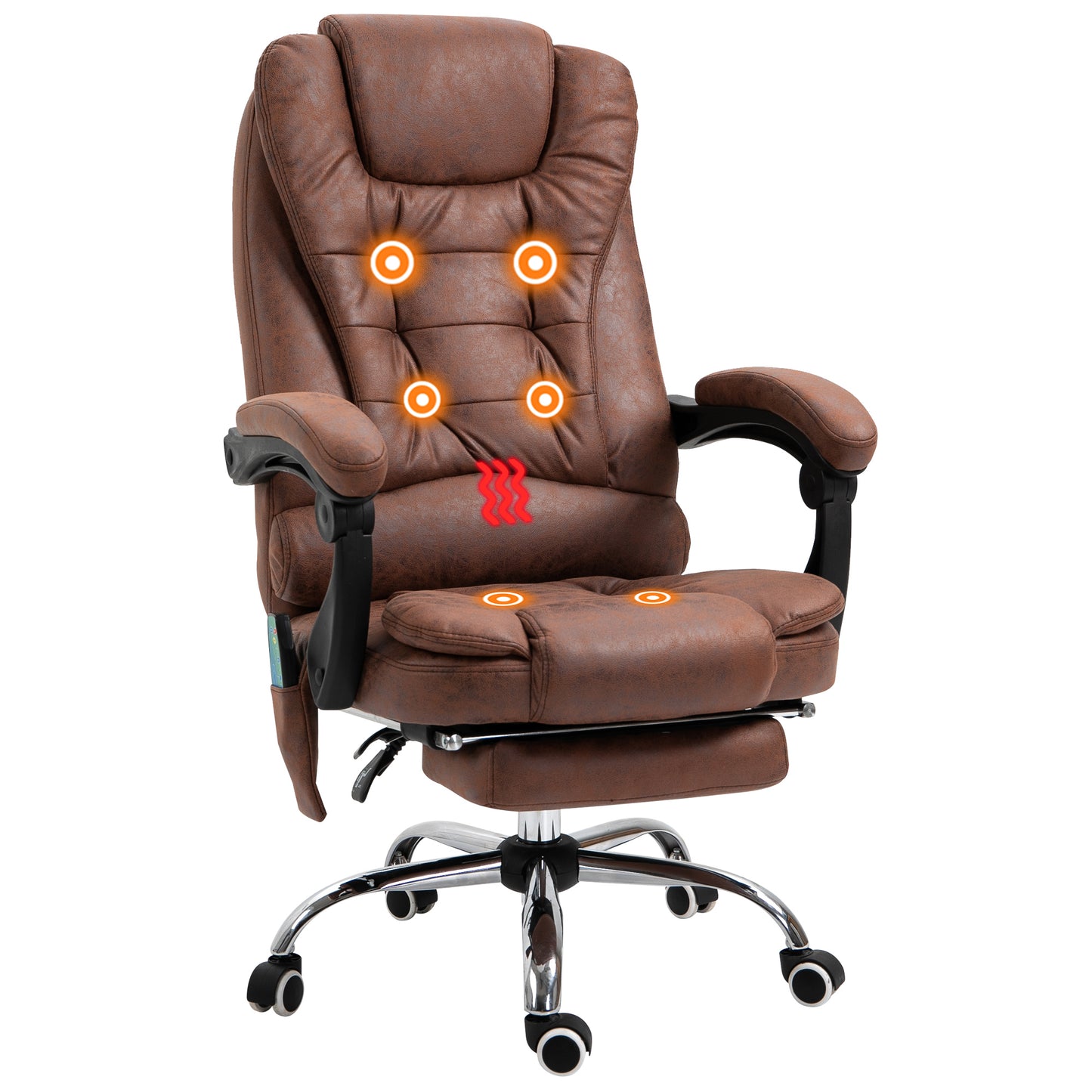 Photo of Vinsetto Heated 6 Points Vibration Massage Executive Office Chair Adjustable Swivel Ergonomic High Back Desk Chair Recliner with Footrest Brown in Brown colour on a white background