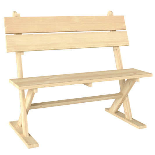 Photo of Outsunny 2 Seater Wooden Garden Bench, Fir Wood Outdoor Bench, Garden Loveseat with Slatted Seat, Sloping Back and Wide Feet for Patio, Park, Natural Wood Finish in Finish colour on a white background