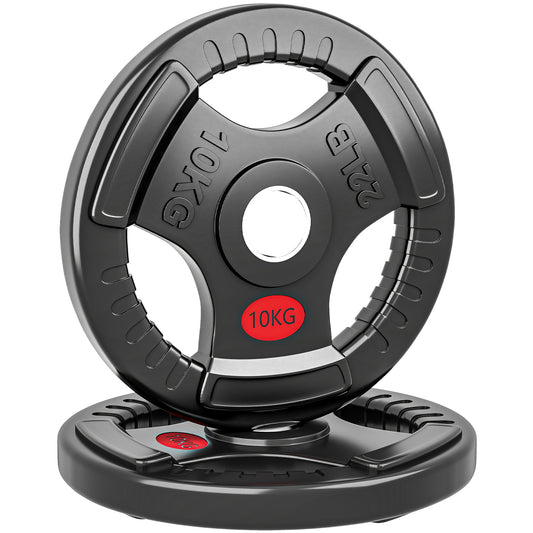 Photo of SPORTNOW Olympic Weight Plates, 2"/5cm Weight Disc Pair with Tri-Grips, 2 x 10kg Dumbbell Plates for Weightlifting and Strength Training Home Gym Fitness Workout, Black in Black colour on a white background
