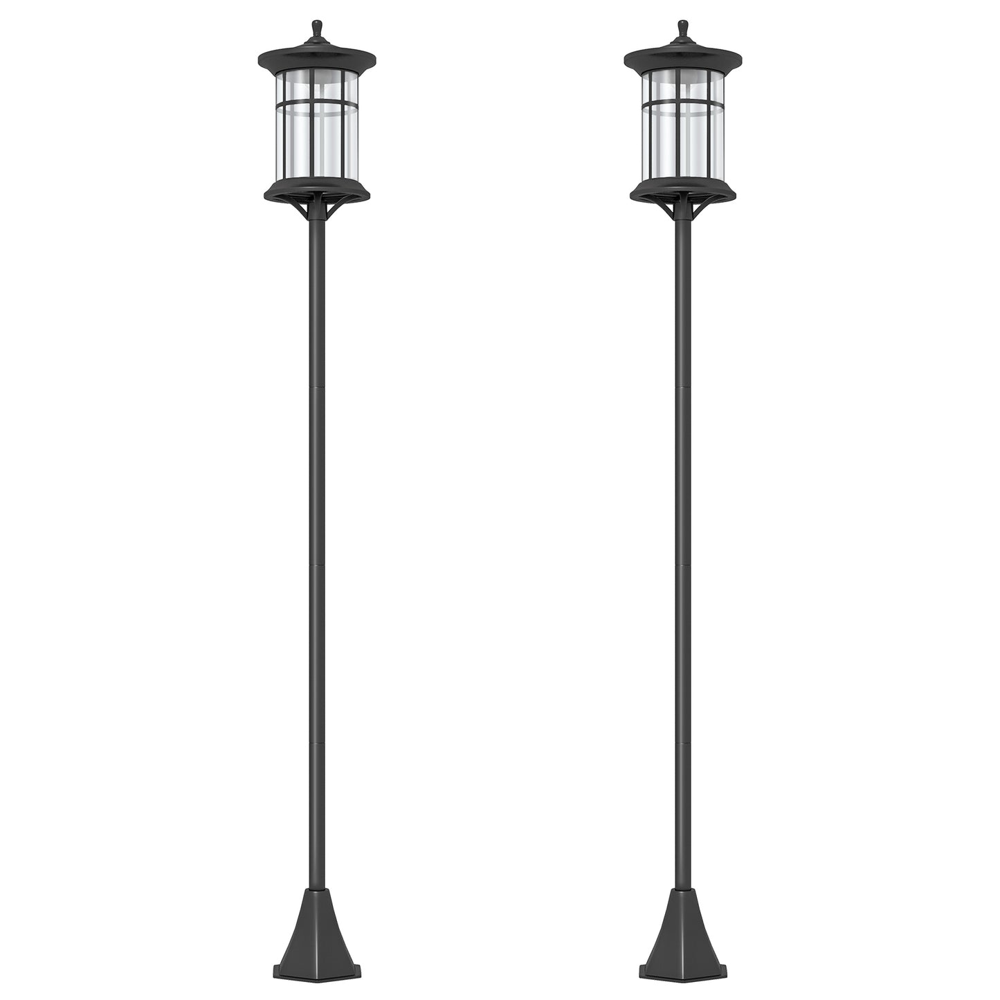 Photo of Outsunny Set of Two 1.8m Traditional Style Solar Lamp Posts - Black in Black colour on a white background