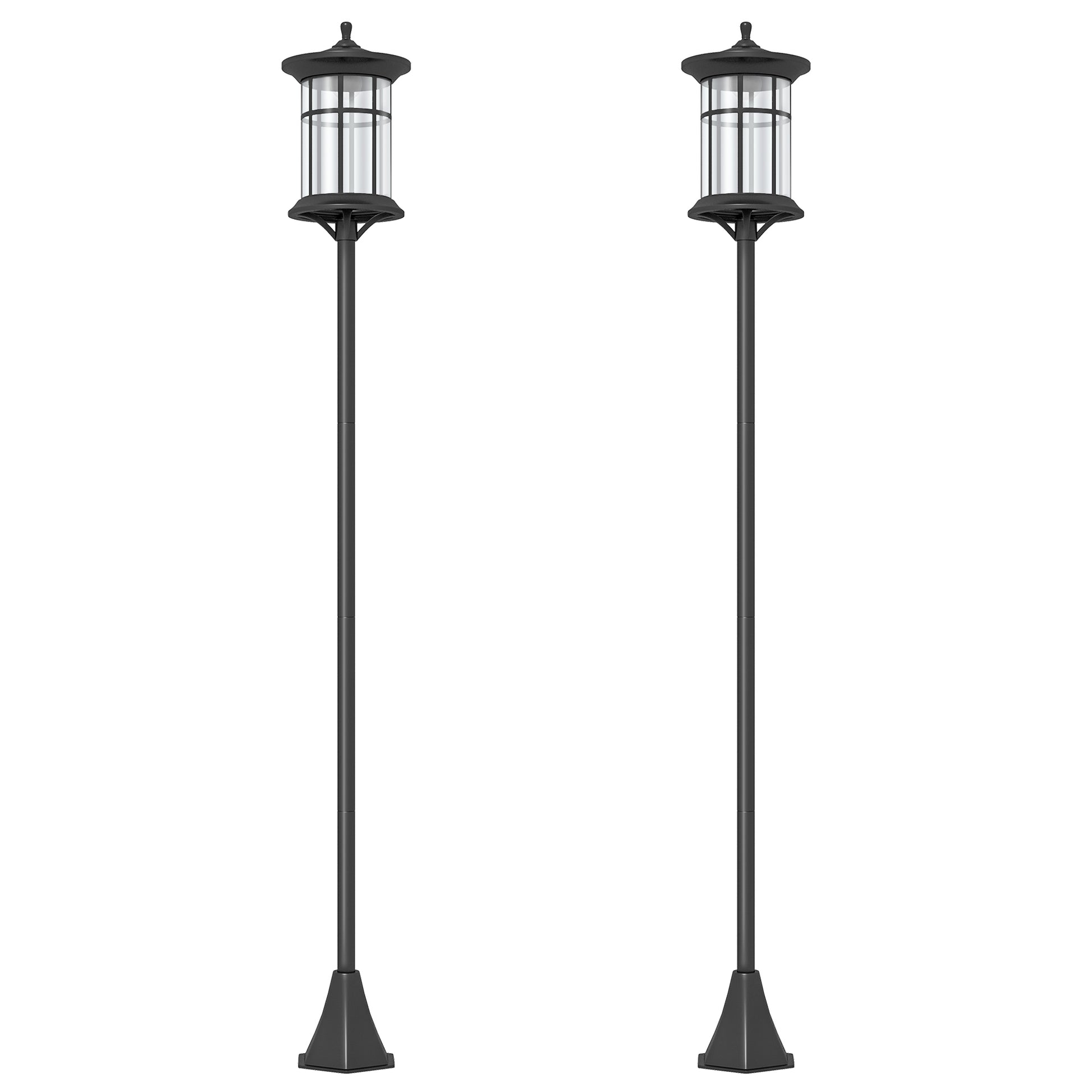 Photo of Outsunny Set of Two 1.8m Traditional Style Solar Lamp Posts - Black in Black colour on a white background