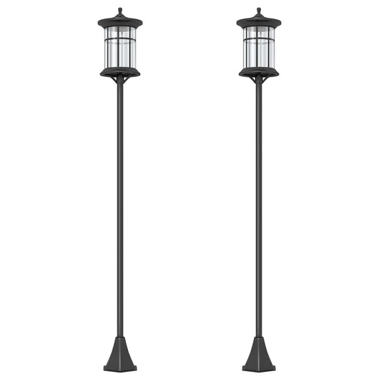 Photo of Outsunny Set of Two 1.8m Traditional Style Solar Lamp Posts - Black in Black colour on a white background