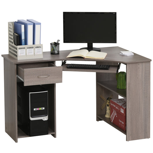 Photo of HOMCOM L-Shaped Corner Computer Desk w/ 2 Shelves Wide Worktop Keyboard Tray Drawer & CPU Stand Home Office Study Bedroom Furniture Grey in Grey colour on a white background