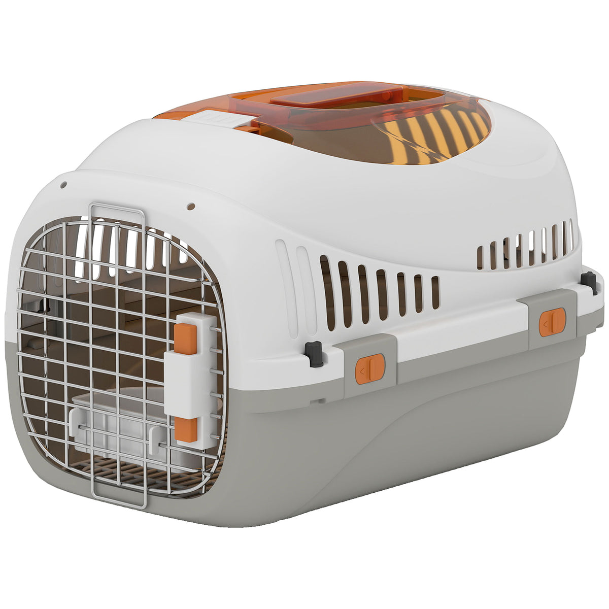 Photo of PawHut Plastic Pet Carrier Hard Shell Dog Cat Carrier Max 4 KG Steel Door Feed Bowl Secure Lock 49 x 32 x 31 cm in cm colour on a white background