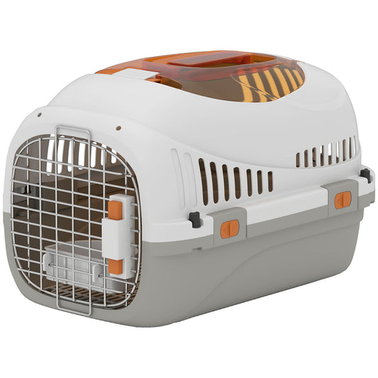 Photo of PawHut Plastic Pet Carrier Hard Shell Dog Cat Carrier Max 4 KG Steel Door Feed Bowl Secure Lock 49 x 32 x 31 cm in cm colour on a white background