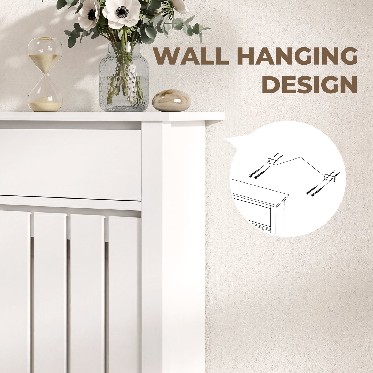 HOMCOM 93 x 88.5cm Rustic-Look Radiator Cover - White