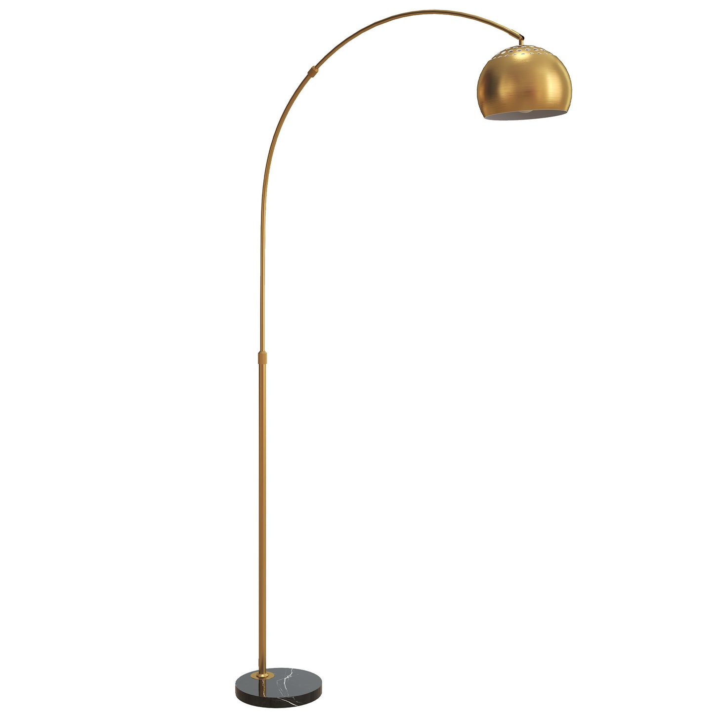 Photo of HOMCOM 167cm Arc Floor Lamp for Living Room, Modern Adjustable Standing Lamp with Foot Switch, Faux Black Marble Base and Bell Shade for Home Offices, Bedrooms, Gold Tone in Tone colour on a white background