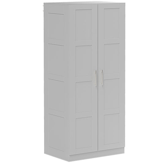 Photo of HOMCOM Double Paneled Door Wardrobe, with Shelves - Grey in Grey colour on a white background
