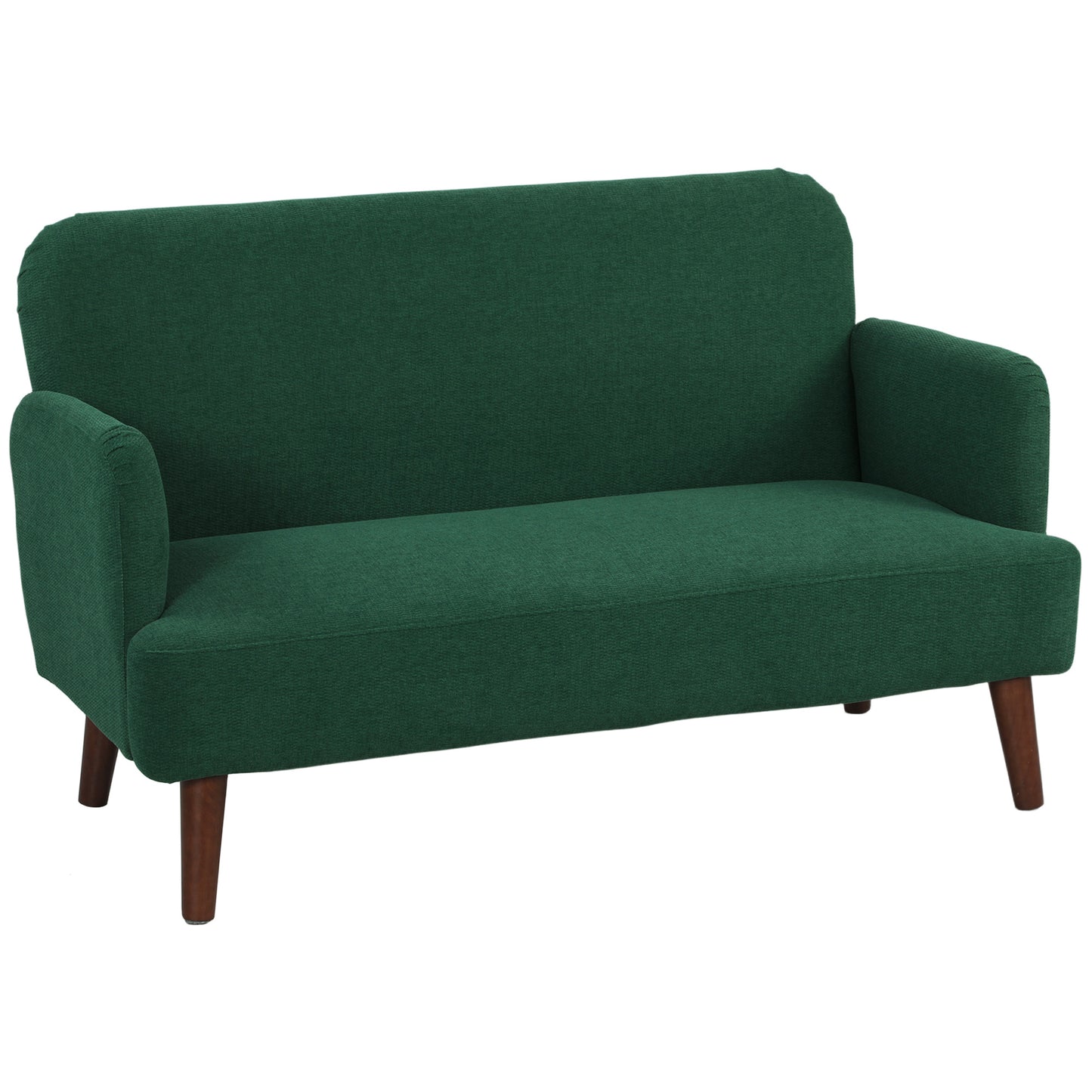 Photo of HOMCOM Velvet Feel Fabric 2 Seater Sofa, Small Sofa Loveseat with 21cm Thick Padding and Wood Legs, Dark Green in Green colour on a white background