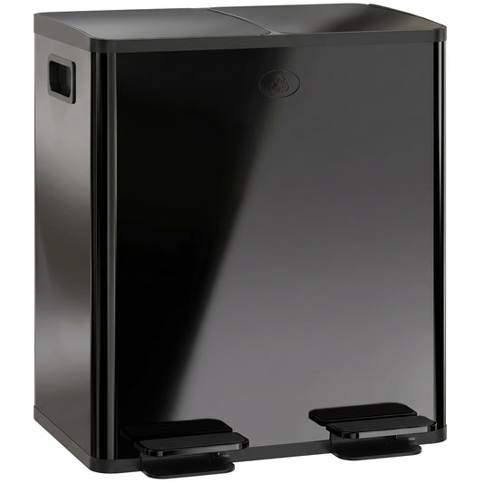 Photo of HOMCOM 40L Dual Compartment Stainless Steel Bin, with Deodoriser Holders - Black in Black colour on a white background