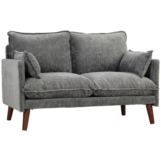 Photo of HOMCOM 2 Seater Sofa, Loveseat Sofa with Spring Cushions, Wide and Deep Seat, Wood Legs, Grey in Grey colour on a white background