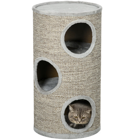 Photo of PawHut Cat Climbing Frame, Covered with Sisal, Cosy Platform - Light Grey in Grey colour on a white background
