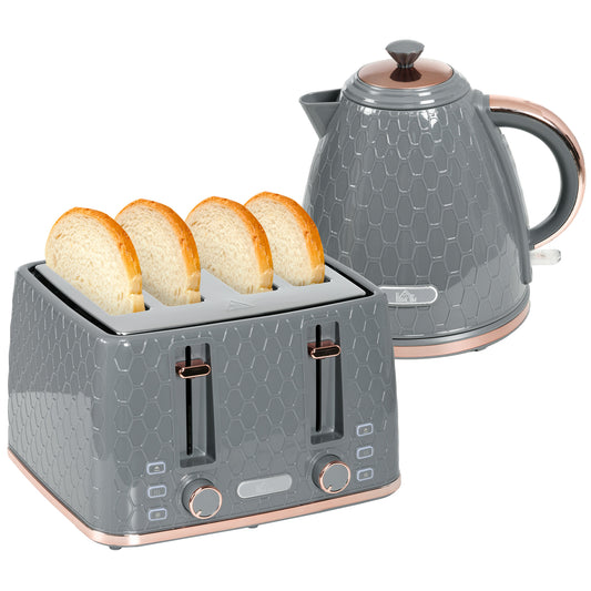 Photo of HOMCOM 1.7L 3000W Fast Boil Kettle & 4 Slice Toaster Set, Kettle and Toaster Set with 7 Browning Controls, Crumb Tray, Grey in Grey colour on a white background