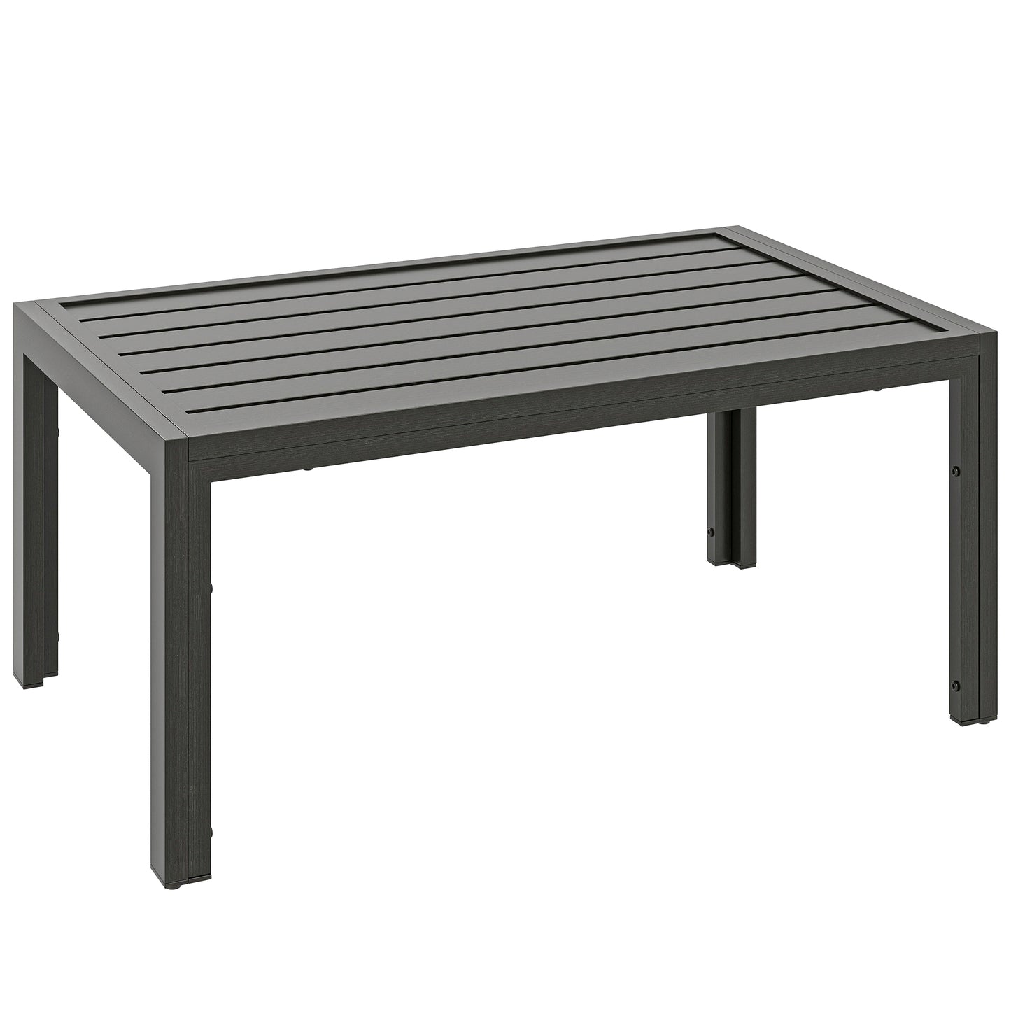 Photo of Outsunny Outdoor Side Table, Rectangular Patio Coffee Side Table with Steel Frame and Slat Tabletop for Garden, Balcony, Grey in Grey colour on a white background