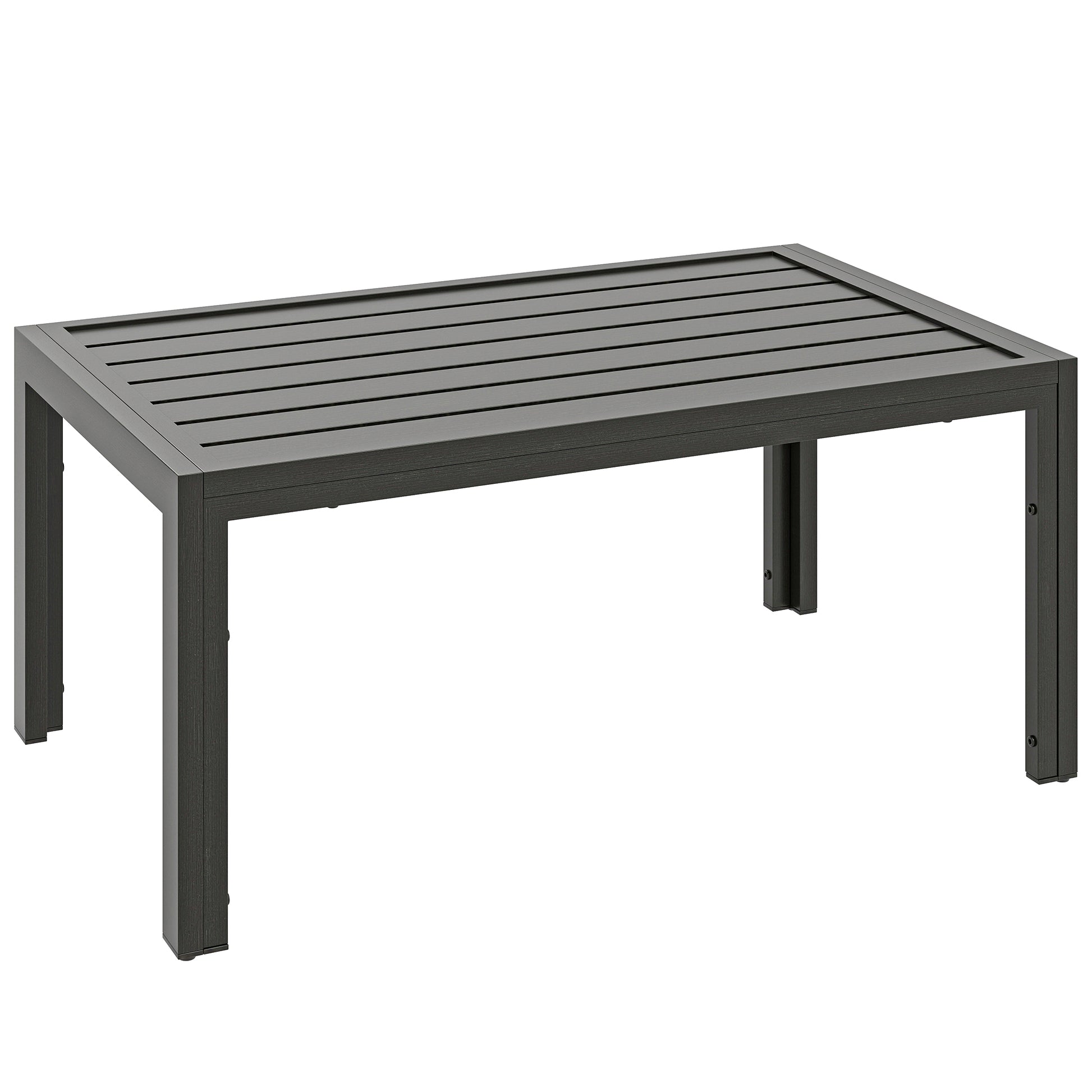 Photo of Outsunny Outdoor Side Table, Rectangular Patio Coffee Side Table with Steel Frame and Slat Tabletop for Garden, Balcony, Grey in Grey colour on a white background