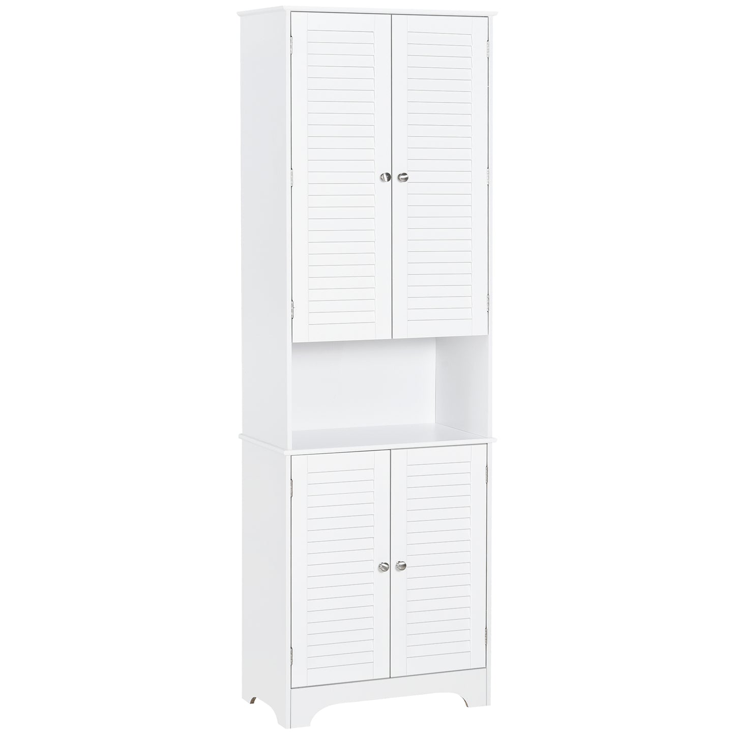Photo of HOMCOM Tall Freestanding Bathroom Cabinet Retro Shutters w/ 3 Compartments Shelves Elevated Base Narrow Organiser White 60L x 30W x 182.5H cm in cm colour on a white background