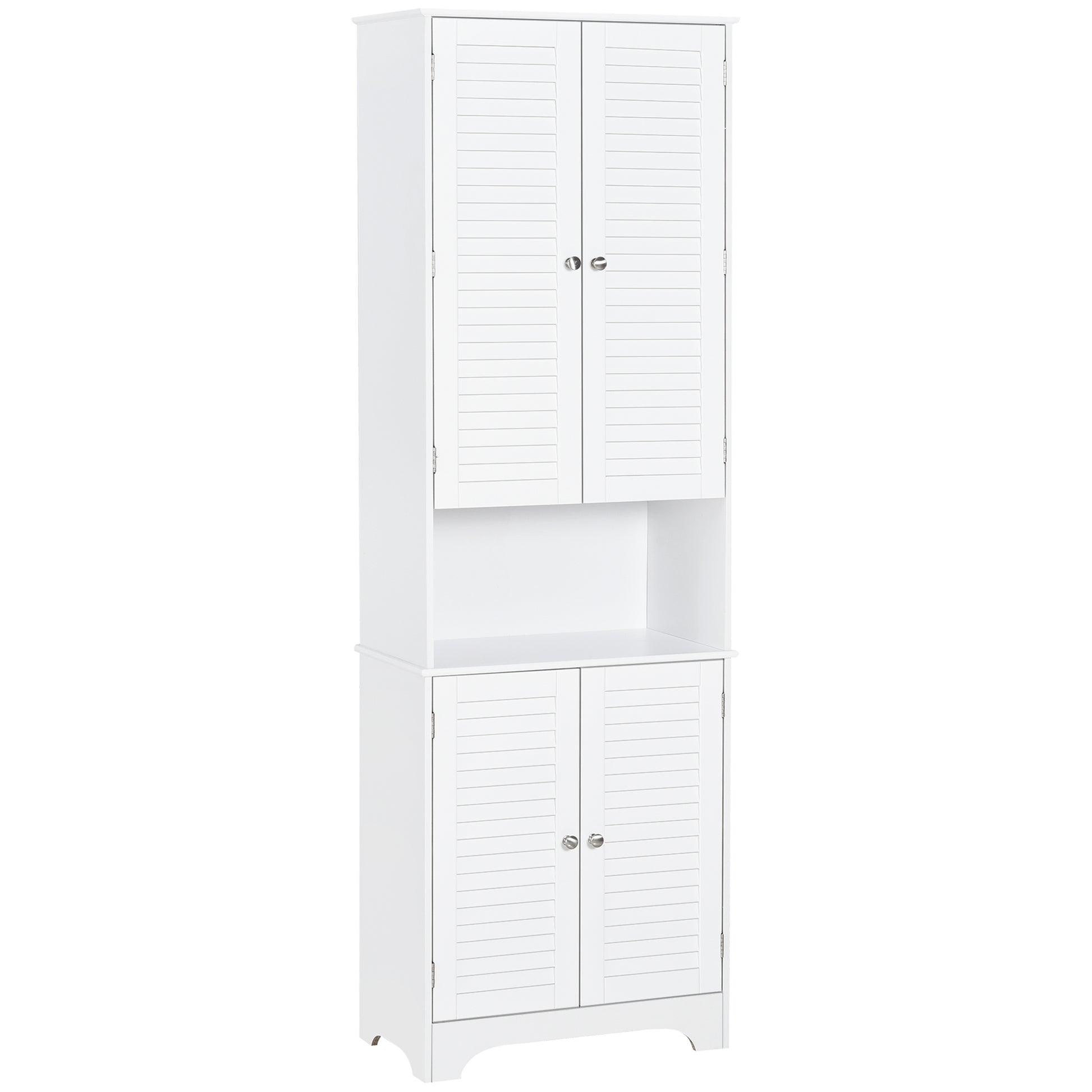 Photo of HOMCOM Tall Freestanding Bathroom Cabinet Retro Shutters w/ 3 Compartments Shelves Elevated Base Narrow Organiser White 60L x 30W x 182.5H cm in cm colour on a white background