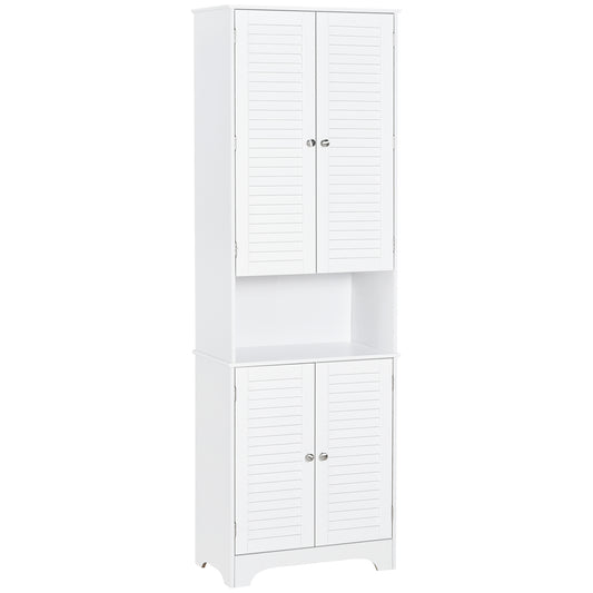 Photo of HOMCOM Tall Freestanding Bathroom Cabinet Retro Shutters w/ 3 Compartments Shelves Elevated Base Narrow Organiser White 60L x 30W x 182.5H cm in cm colour on a white background