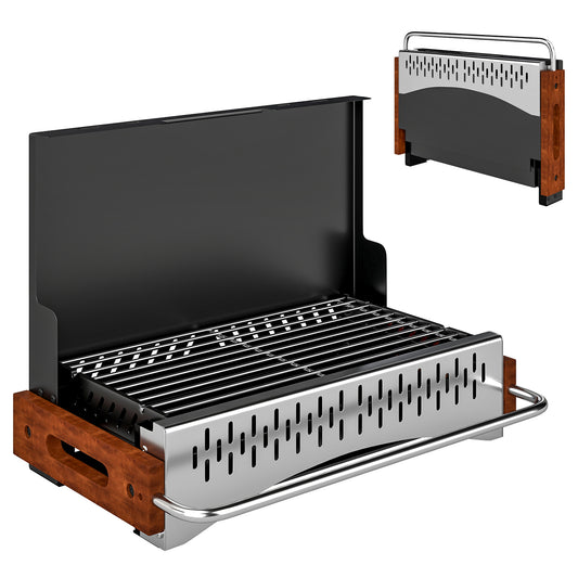 Photo of Outsunny Portable BBQ Grill, Folding Charcoal Barbecue Grill with Removable Charcoal Basin for Camping Picnic Garden Party, Black in Black colour on a white background