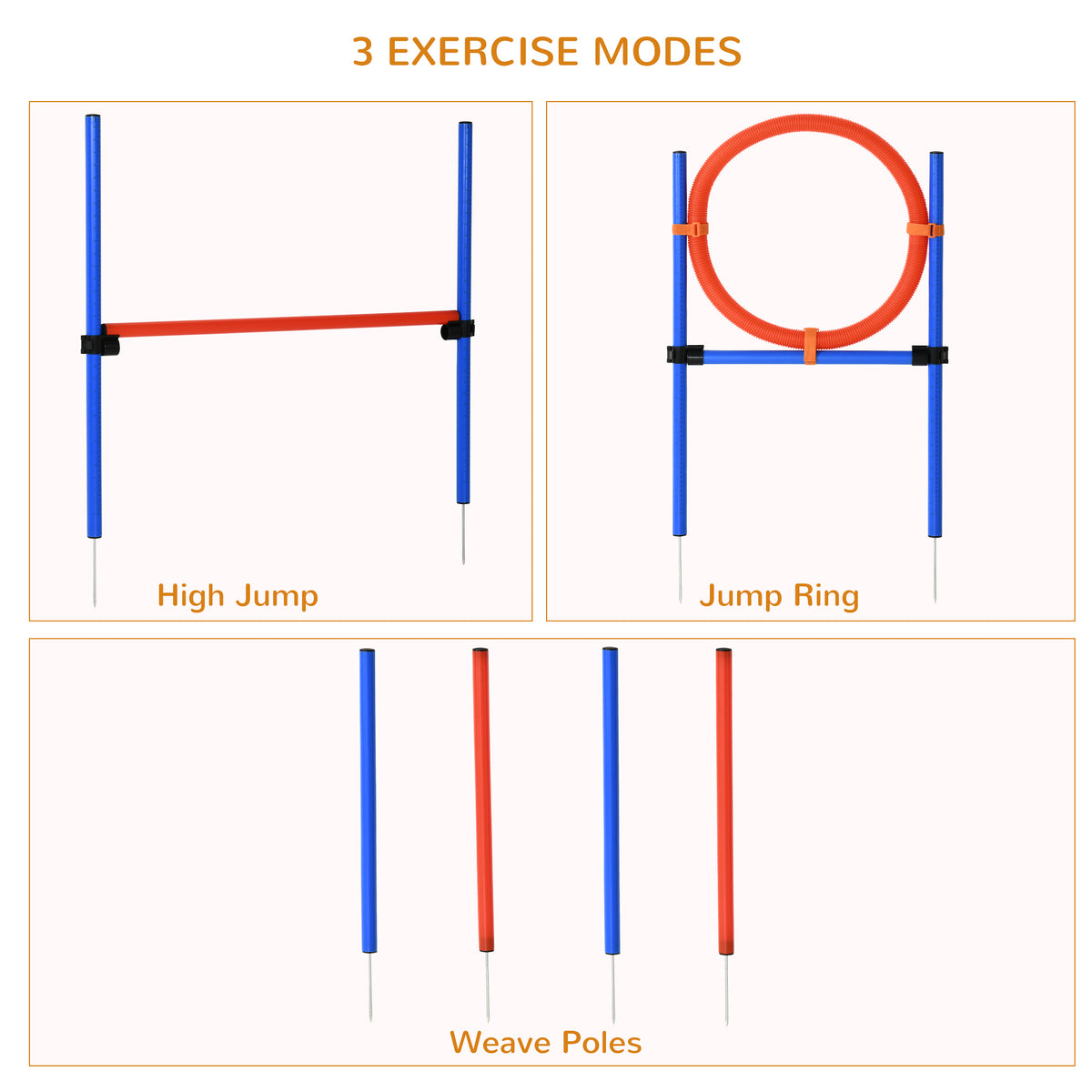 PawHut Dog Agility Equipment, Pet Agility Training Set with Weave Poles, Adjustable Hurdle, Jump Ring, Carry Bag, Dog Indoor Outdoor Games for Play, Run, Jump, Obedience