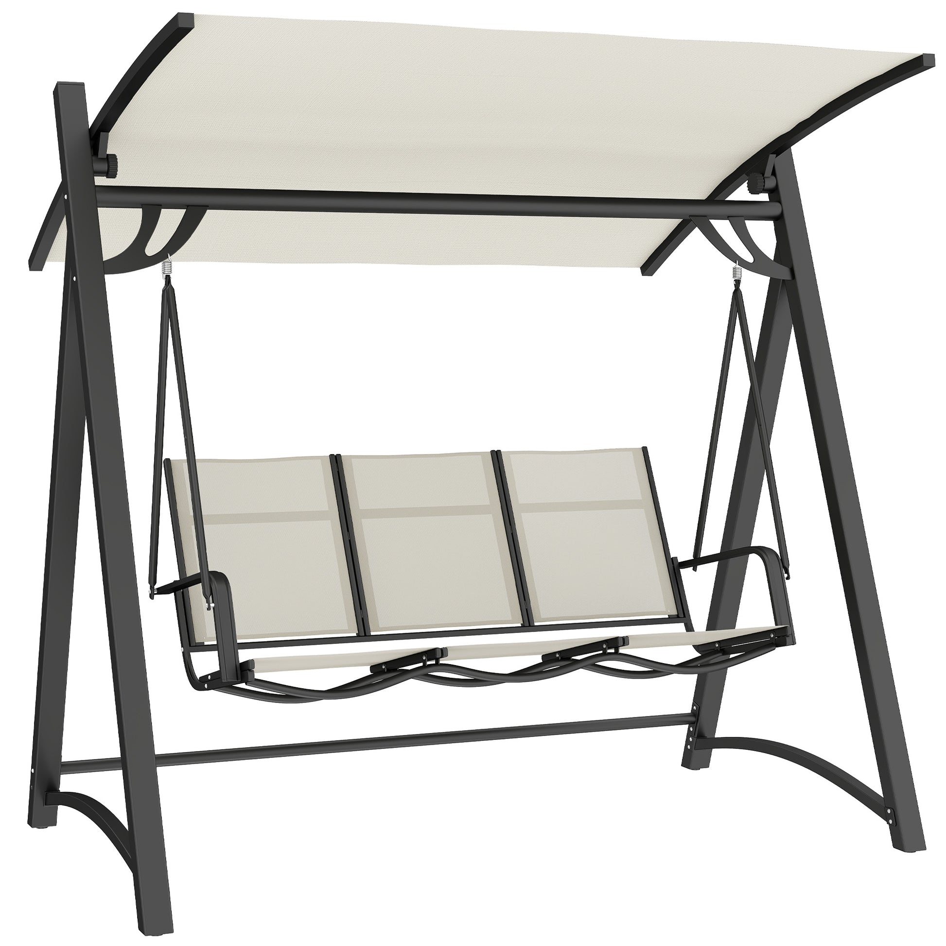 Photo of Outsunny 3 Seater Swing Chair, Garden Swing Bench with Adjustable Tilting Canopy, Breathable Mesh Seat 360 kg Capacity, White in White colour on a white background