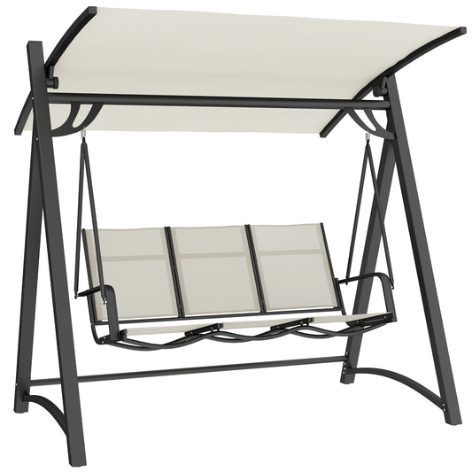 Photo of Outsunny 3 Seater Swing Chair, Garden Swing Bench with Adjustable Tilting Canopy, Breathable Mesh Seat 360 kg Capacity, White in White colour on a white background