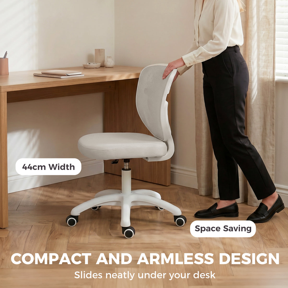 HOMCOM Office Chair, Armless Computer Desk Chair with Breathable Mesh, Adjustable Height, Swivel Wheels, Grey