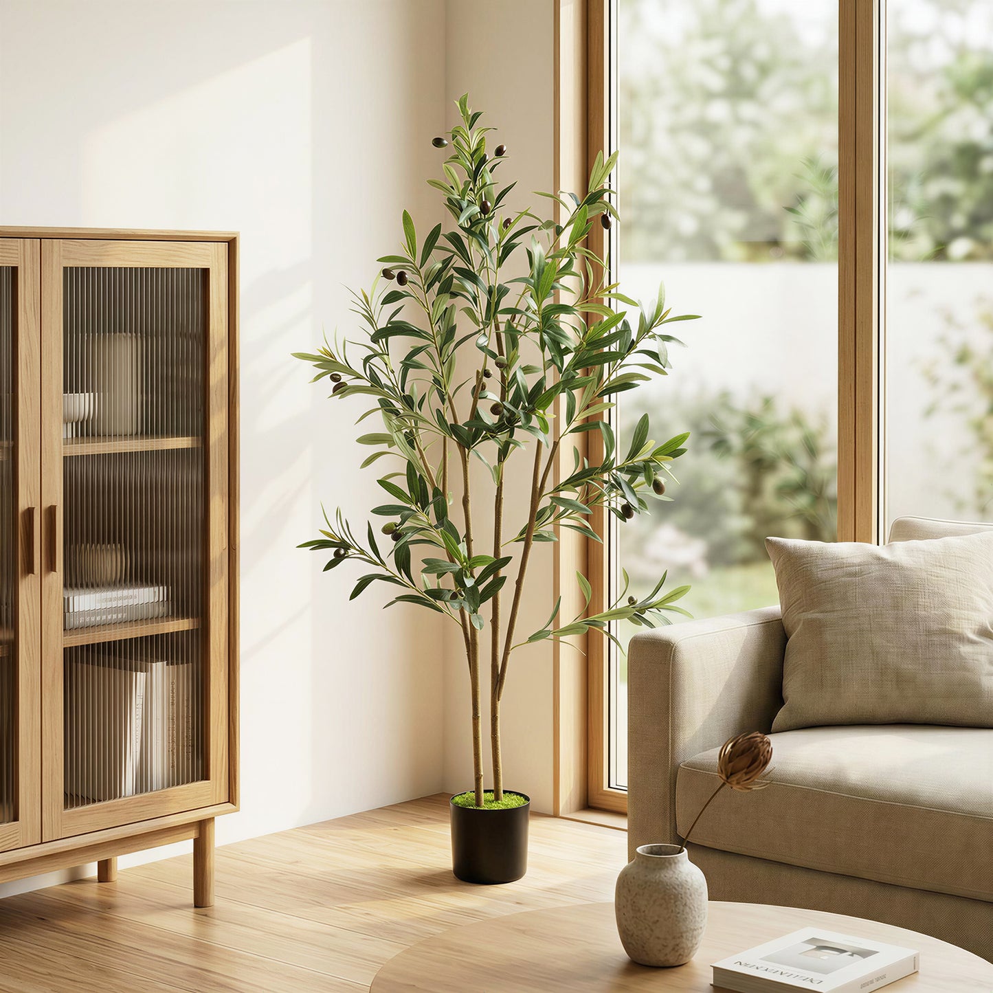 HOMCOM Decorative Artificial Plant, 120 cm Silk Olive Tree with 303 Leaves in Cement Pot, Fake Plant