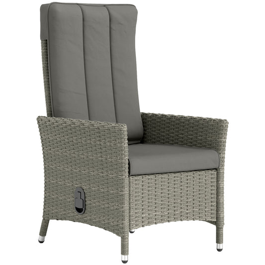 Photo of Outsunny 105°-150° Reclining Rattan Chair - Grey in Grey colour on a white background