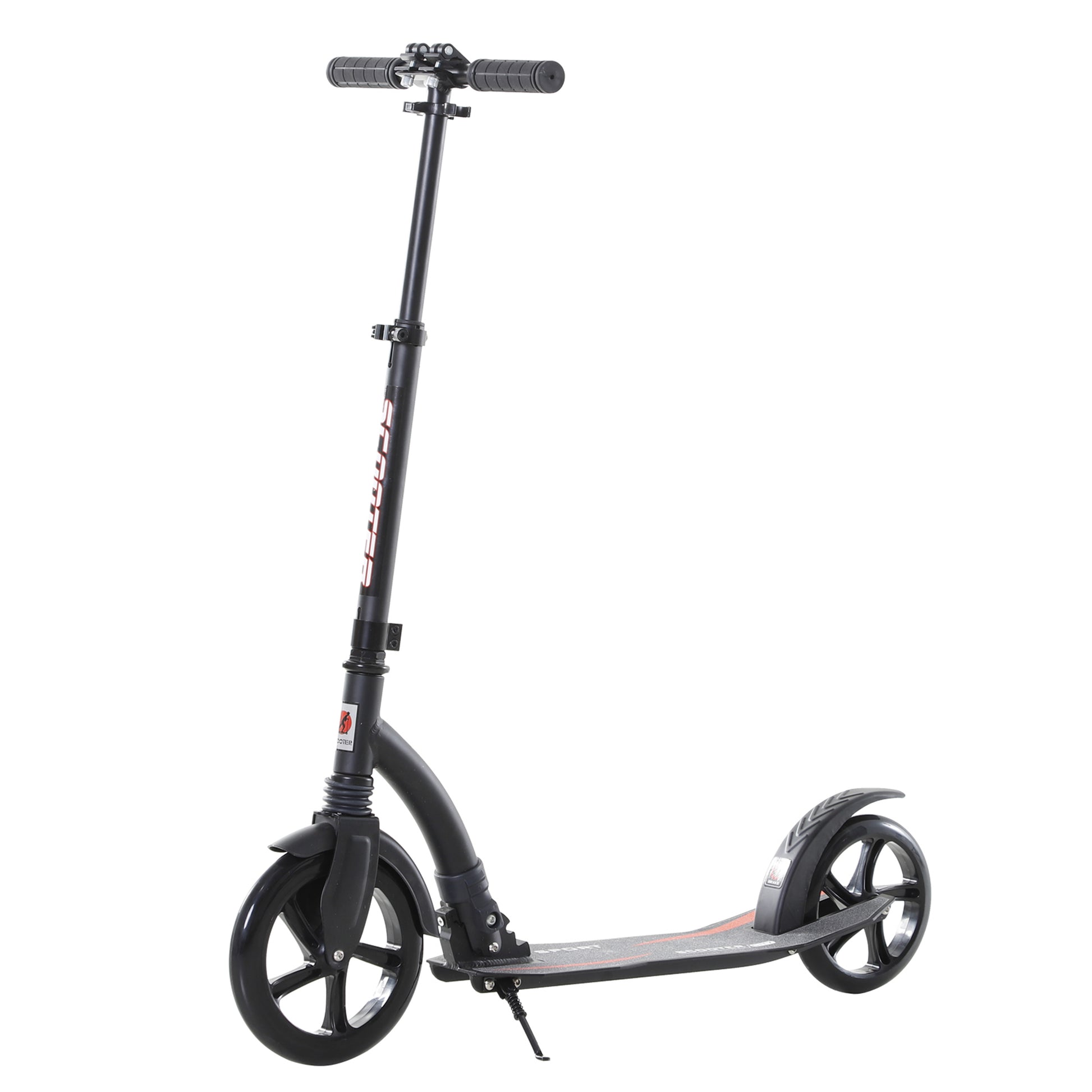 Photo of HOMCOM Foldable Kick Scooter with Double Shock Absorption and Big Wheels, Height Adjustable Aluminium Frame Big Wheel Scooter for 14+ Teens Adult - Black in Black colour on a white background