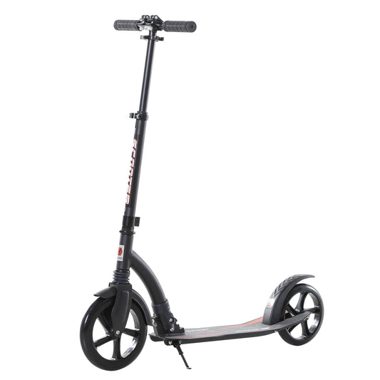 Photo of HOMCOM Foldable Kick Scooter with Double Shock Absorption and Big Wheels, Height Adjustable Aluminium Frame Big Wheel Scooter for 14+ Teens Adult - Black in Black colour on a white background