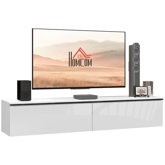 Photo of HOMCOM 160cm High Gloss Floating TV Unit Stand for TVs up to 70", Wall Mounted TV Cabinet with Storage Cupboards, White in White colour on a white background