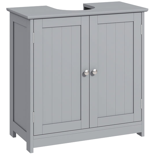 Photo of kleankin Under Sink Bathroom Cabinet, Freestanding Under Sink Cabinet with 2 Doors and Adjustable Shelf for Basin without or with Pedestal, Grey in Grey colour on a white background