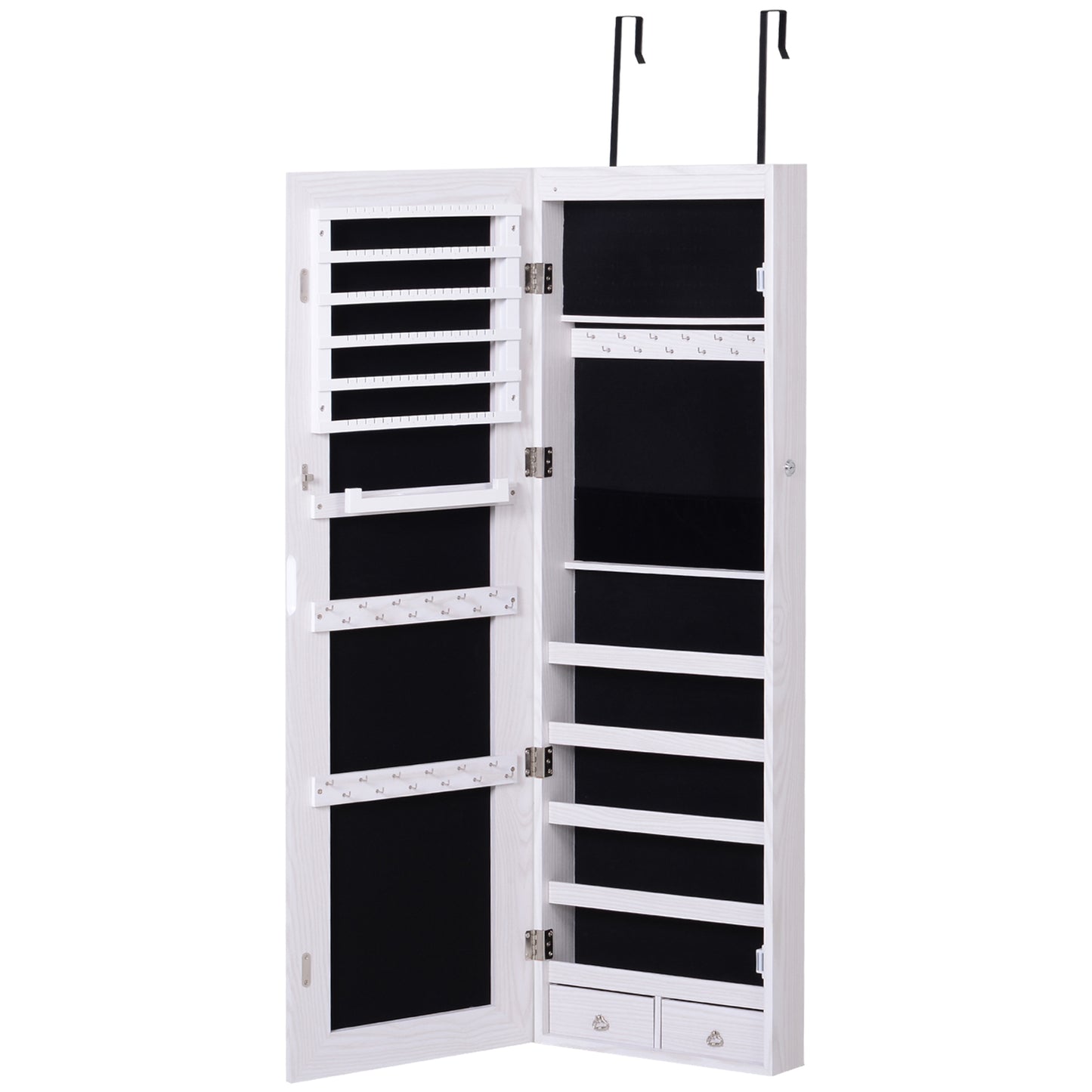Photo of HOMCOM Jewelry Cabinet with Mirror and LED Lights, Lockable Makeup Cosmetics Jewellery Organiser, Mirror with Storage for Bedroom Dressing Room, White in White colour on a white background