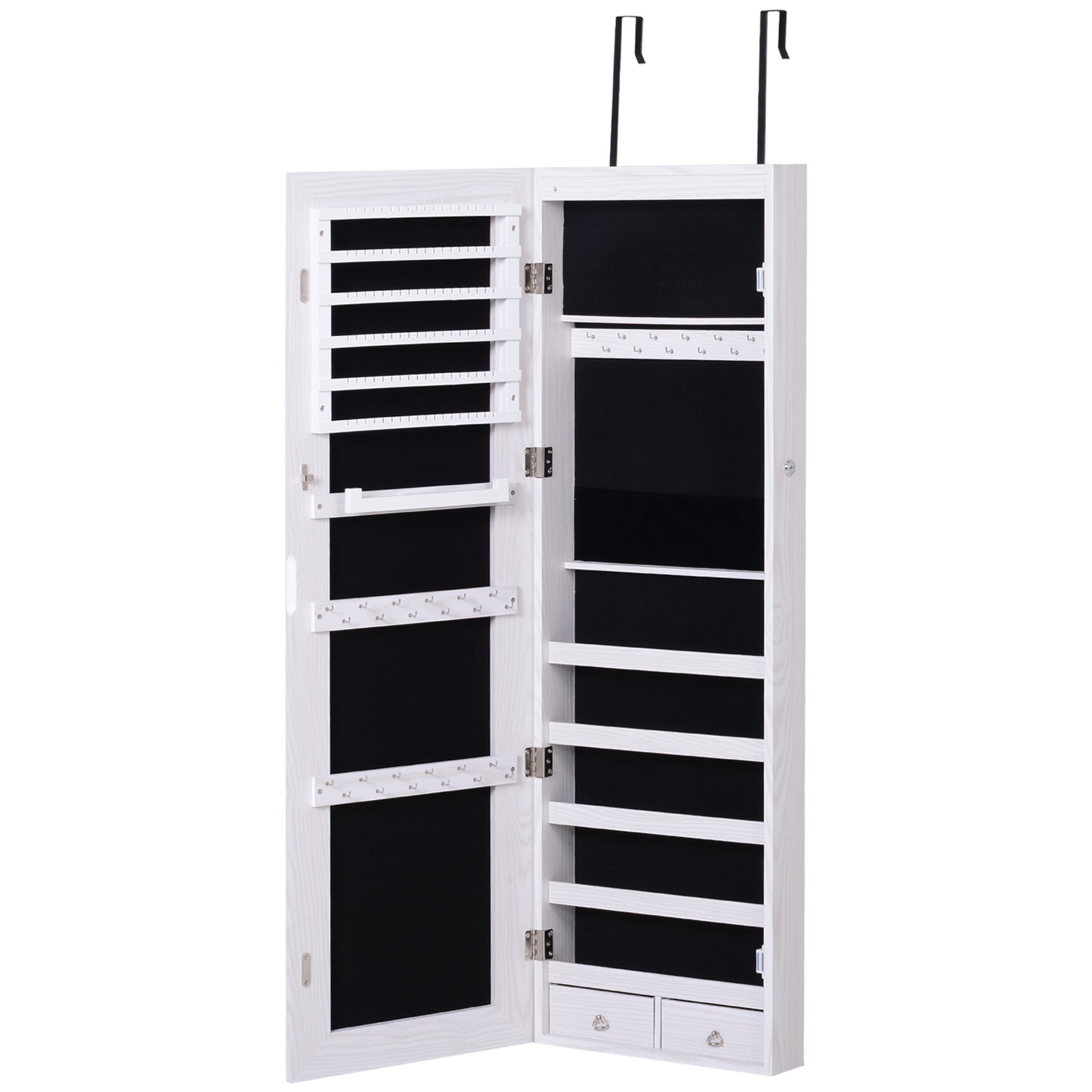 Photo of HOMCOM Jewelry Cabinet with Mirror and LED Lights, Lockable Makeup Cosmetics Jewellery Organiser, Mirror with Storage for Bedroom Dressing Room, White in White colour on a white background