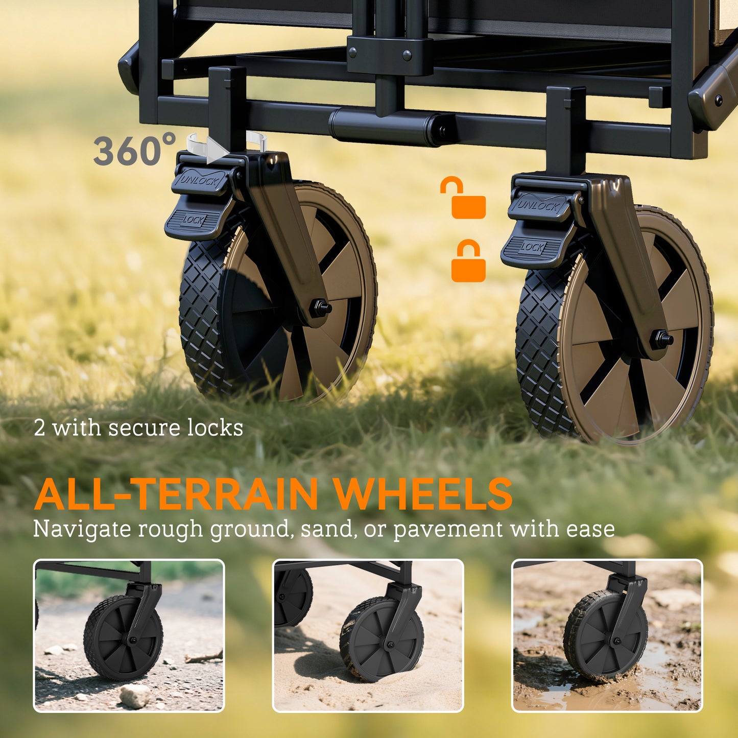 Outsunny Folding Steel Frame Garden Storage Cart, with Wheels and Handle - Black
