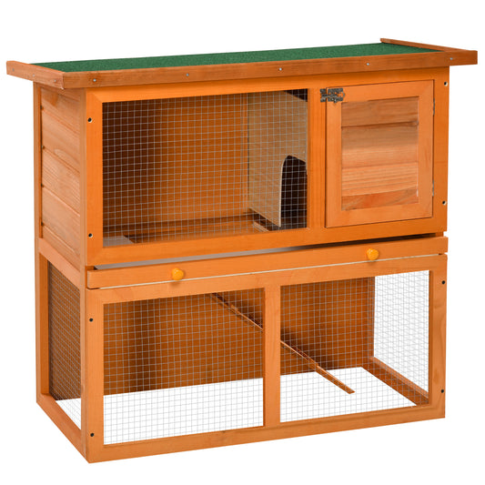Photo of PawHut Two-Tier Rabbit Hutch, Wooden Outdoor Pet Cage, with Opening Top in Top colour on a white background