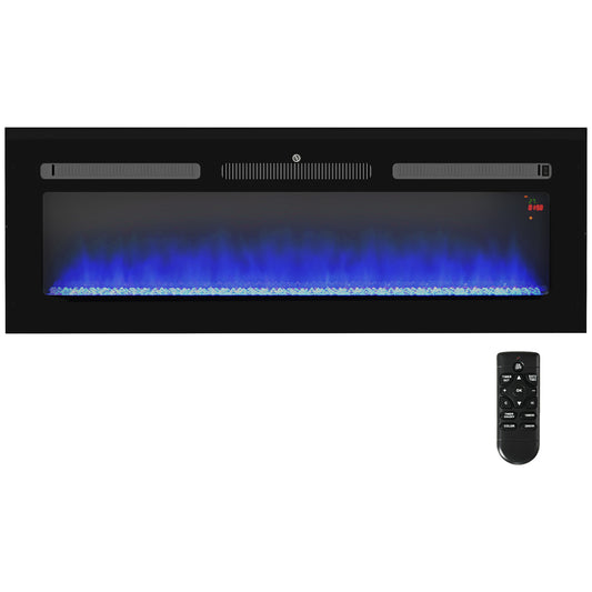 Photo of HOMCOM 127cm/50" Electric Fireplace, 2000W Recessed and Wall Mounted Electric Fire with Remote Control, 9 Flame Colour and Crystal, Black in Black colour on a white background