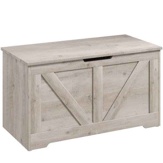 Photo of HOMCOM 100L Home Storage Box, with Safety Hinge - Grey Wood-Effect in Wood-Effect colour on a white background