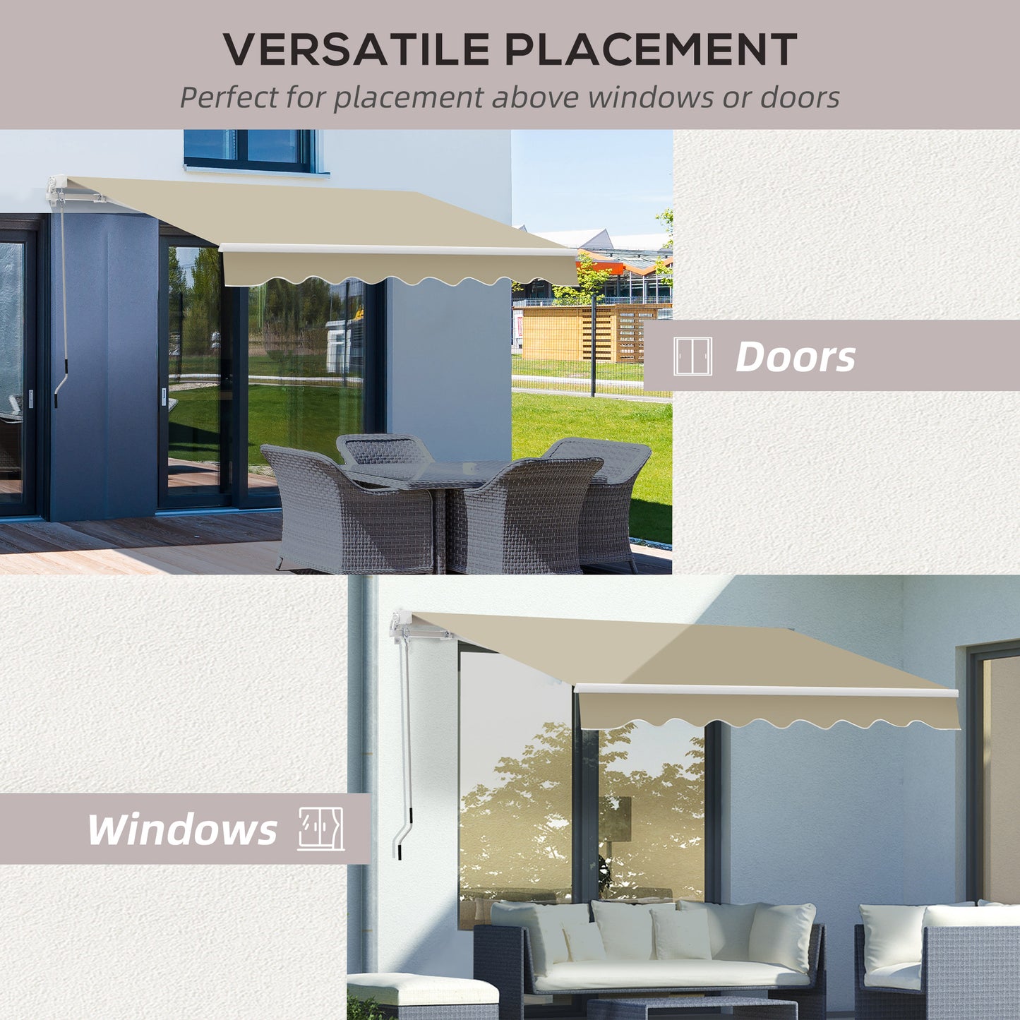 Outsunny 2.5x2 m Manual Retractable Awning-Khaki Canopy, White Frame