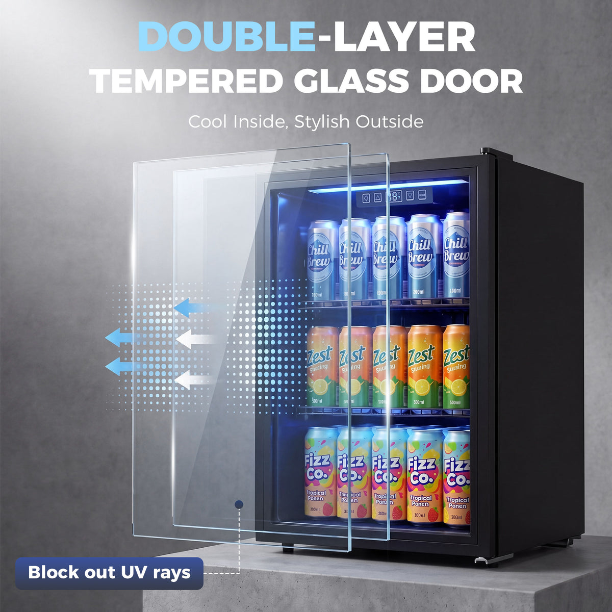HOMCOM 70L Drinks Fridge, 70 Can Under Counter Freestanding Beer Fridge with LED Light