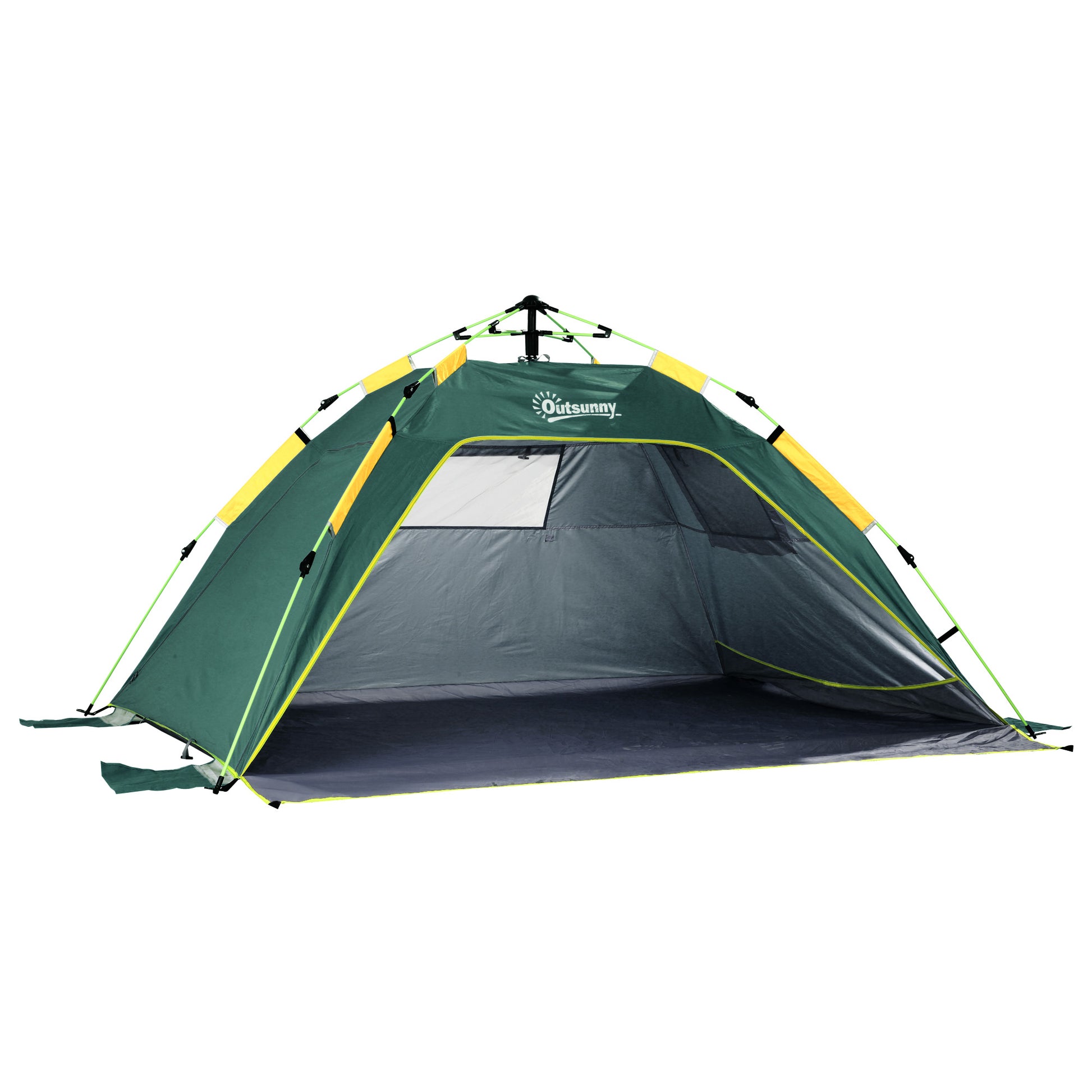 Photo of Outsunny Beach Tent for 1-2 Person Pop-up Design with 2 Mesh Windows & 2 Doors Dark Green in Green colour on a white background