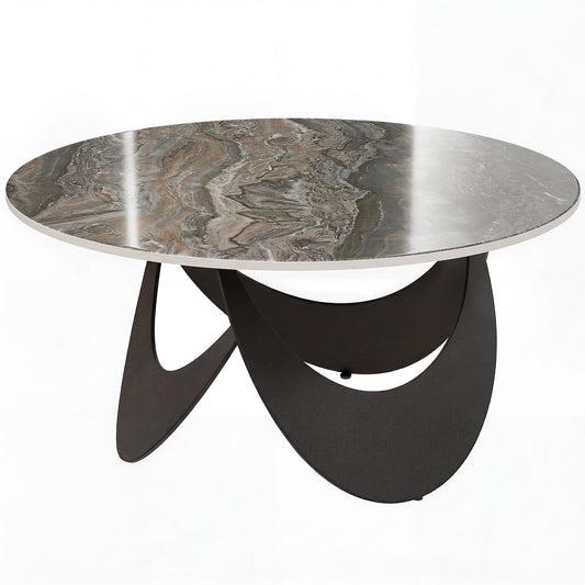 Photo of HOMCOM Coffee Table Sintered Stone Top Adjustable Foot Pads Modern Centre Table for Living Room Brown and Black in Black colour on a white background