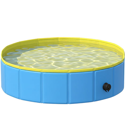 Photo of PawHut Foldable Dog Pool for Puppies and Ducks Dog Paddling Pool Bath Tub, Blue, 80 x 20 cm in cm colour on a white background