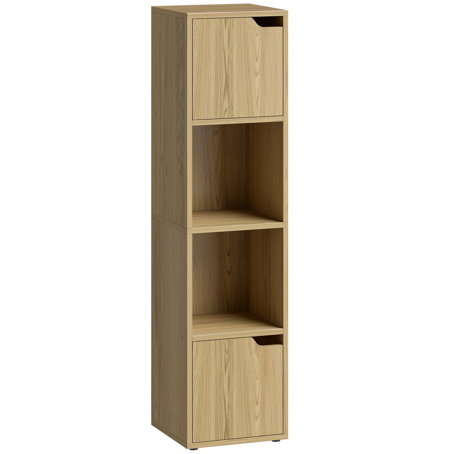 Photo of HOMCOM Narrow Bookcase, 4-Tier Bookshelf, Storage Cabinet with doors for Living Room, Bedroom, Oak in Oak colour on a white background
