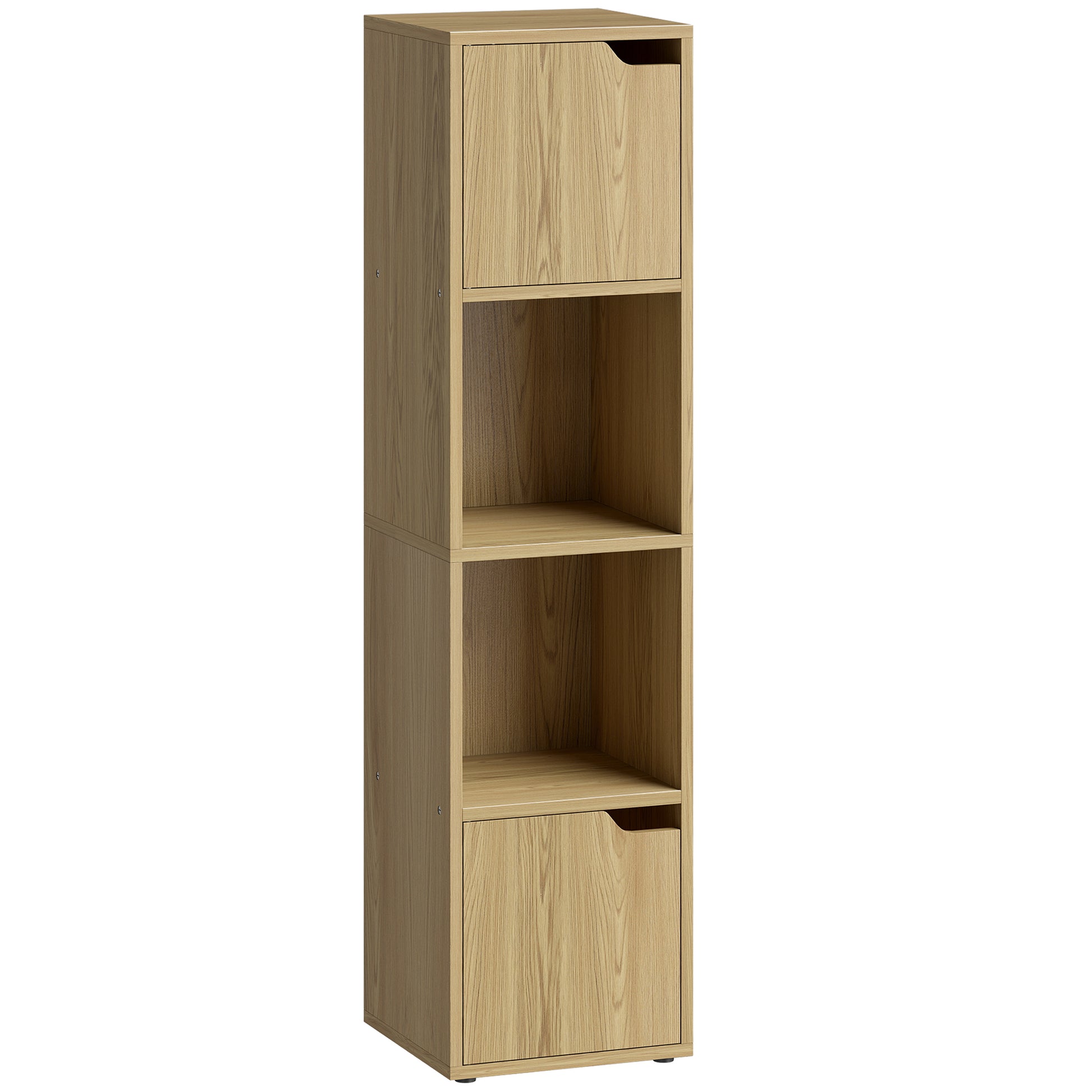 Photo of HOMCOM Narrow Bookcase, 4-Tier Bookshelf, Storage Cabinet with doors for Living Room, Bedroom, Oak in Oak colour on a white background